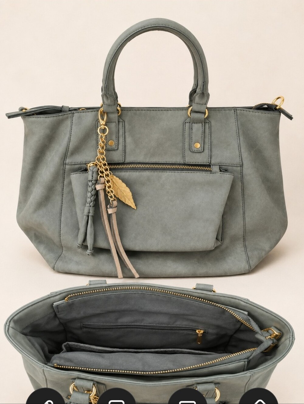 Classic Green Tote Bag with Gold Accent - Women Bags